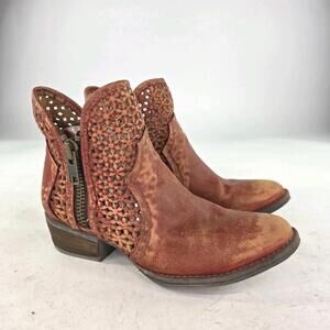 Circle G Cutout Ankle Boot US 8.5 Womens Red Distress Double Zip Booties Shoes